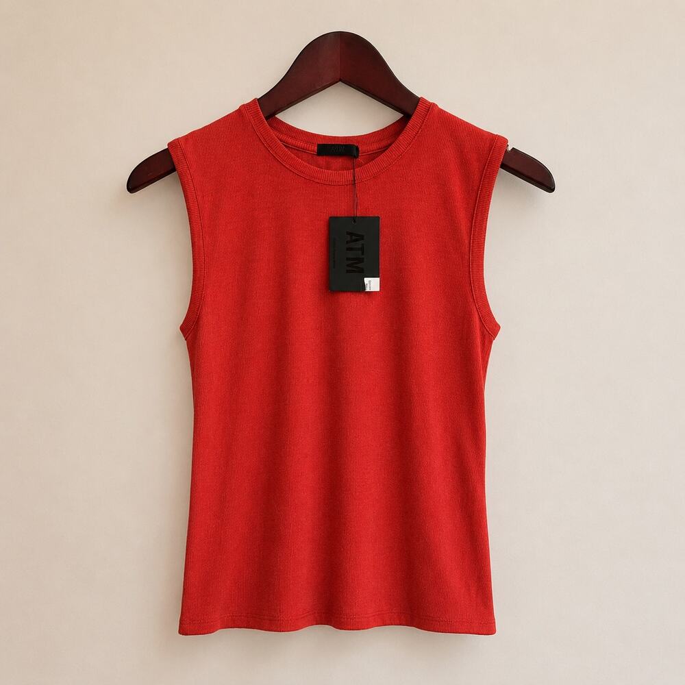 ATM Anthony Thomas Melillo Spice Red Ribbed Sleeveless Tee Top Size Small NWT